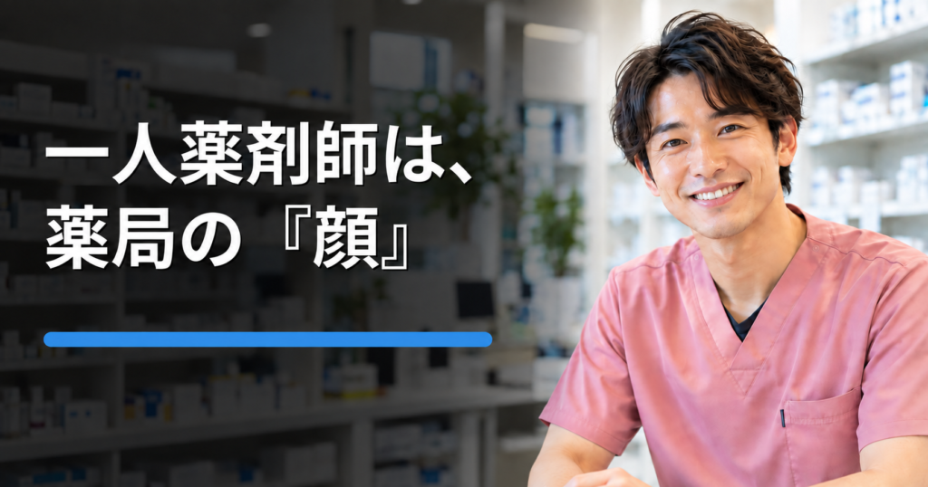薬局内で笑顔を見せる男性薬剤師